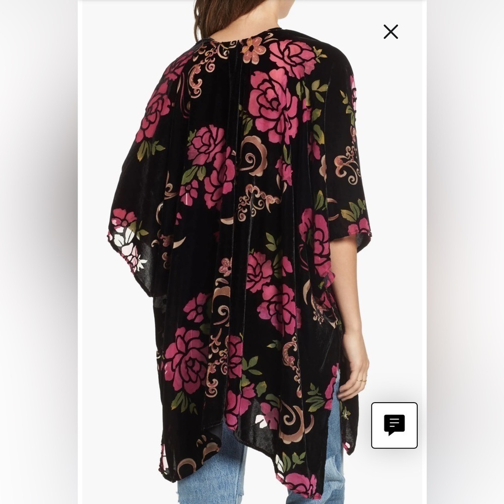 Woven Heart Womens Floral Black Burn Out Velvet Duster Kimono O/S